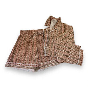 NWOT Women's Funky Green & Pink Matching Piped Top & Pajama Bottom Size Medium